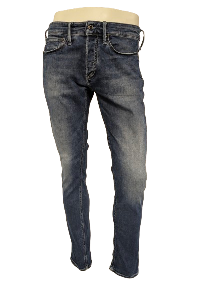 Denham-Jeans. Blau gefärbt. Größe B32 - L32. Bolt Skinny-Passform. strecken.