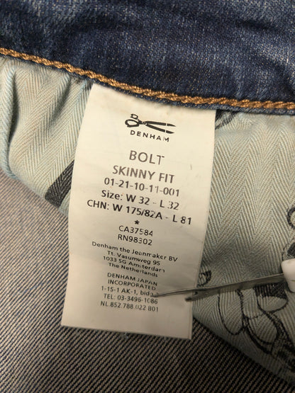 Denham jeans. Blauw gekleurd. Maat W32 - L32. Bolt Skinny fit. stretch.