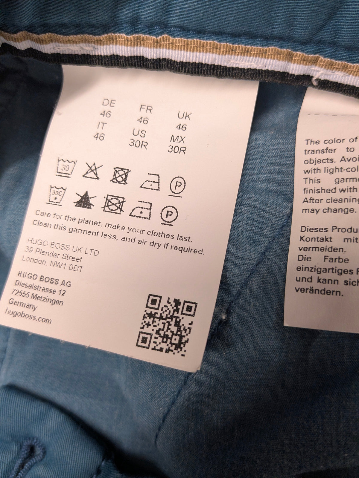 Boss Hugo Boss Hosen / Hosen. Grün gefärbt. Größe 46 / S. Typ Kaito. schlanke Passform. strecken.