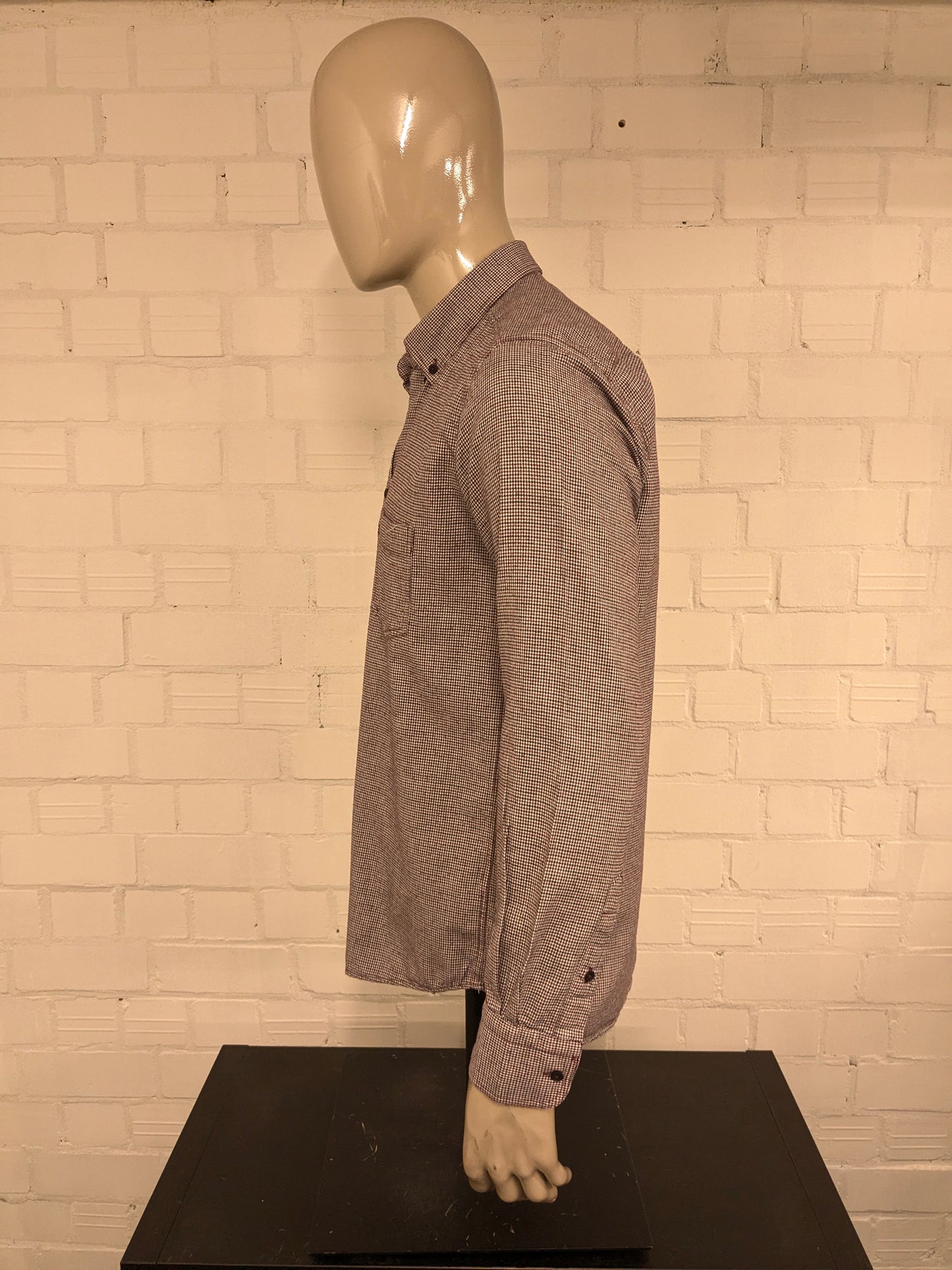 Giordano overhemd. Rood Zwart Wit motief. Maat L.