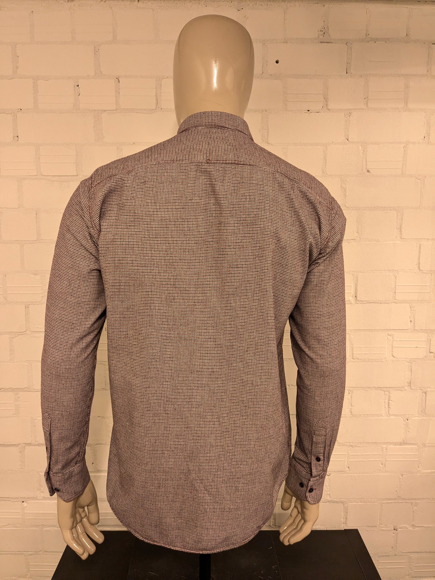 Giordano overhemd. Rood Zwart Wit motief. Maat L.