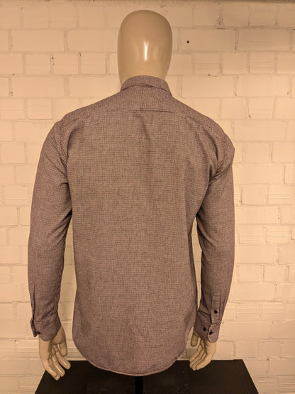 Giordano overhemd. Rood Zwart Wit motief. Maat L.