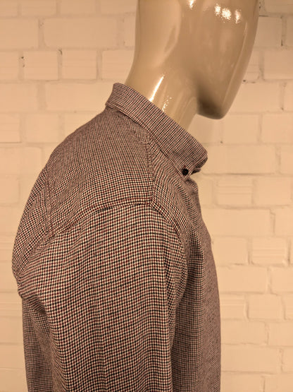 Giordano overhemd. Rood Zwart Wit motief. Maat L.