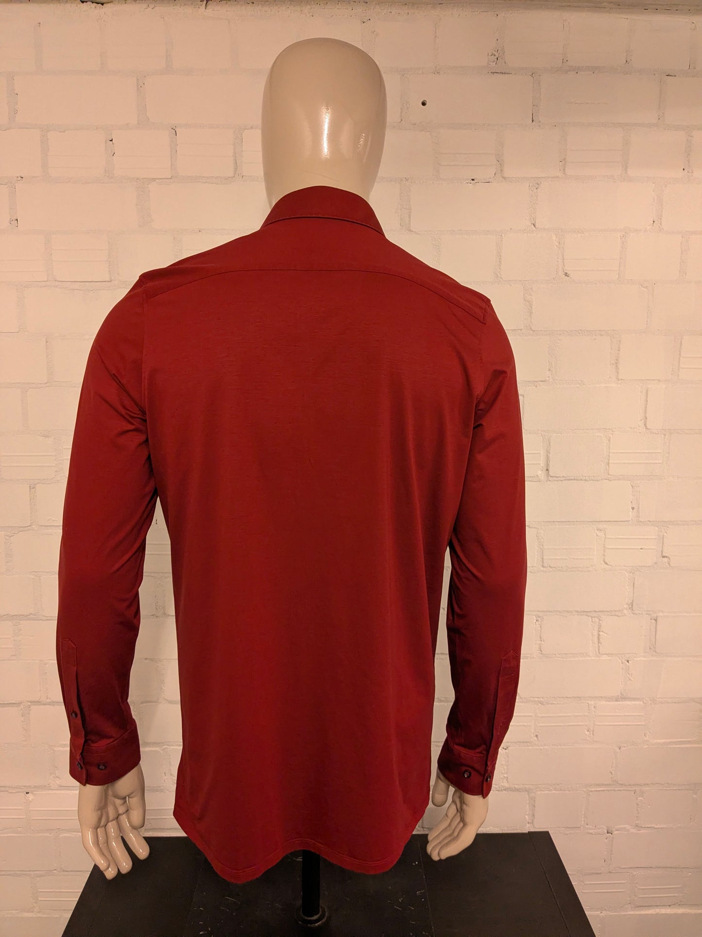 Olymp Luxor overhemd. Donker Rood gemêleerd. Maat 41 / L. modern fit. stretch.
