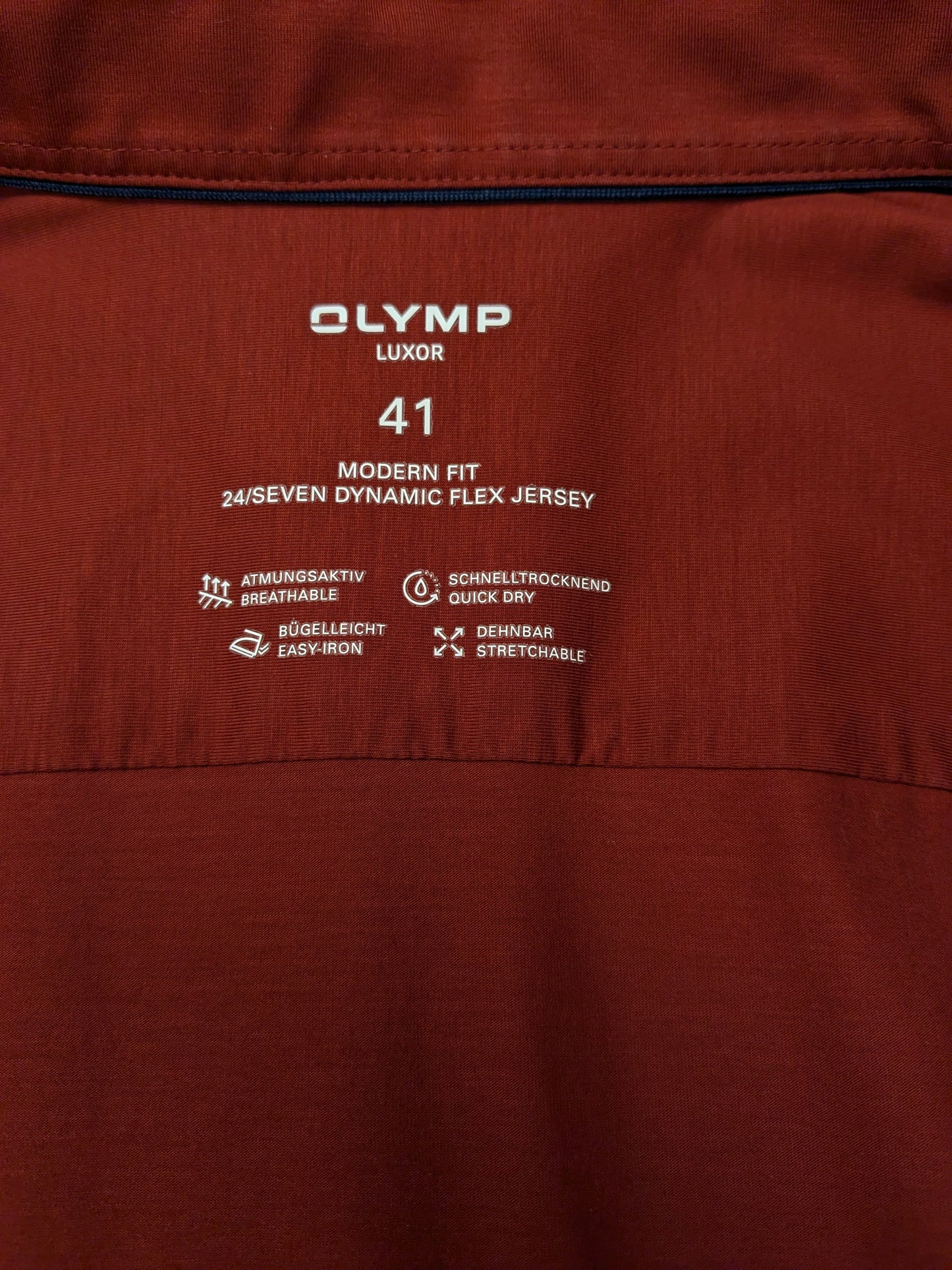 Olymp Luxor overhemd. Donker Rood gemêleerd. Maat 41 / L. modern fit. stretch.
