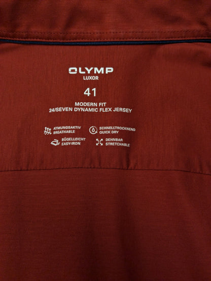 Olymp Luxor overhemd. Donker Rood gemêleerd. Maat 41 / L. modern fit. stretch.