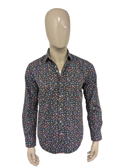 Stanley & Morgan overhemd. Gekleurde bloemen print. Maat M.