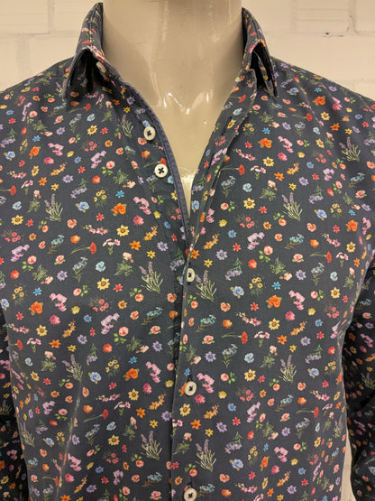 Stanley & Morgan overhemd. Gekleurde bloemen print. Maat M.