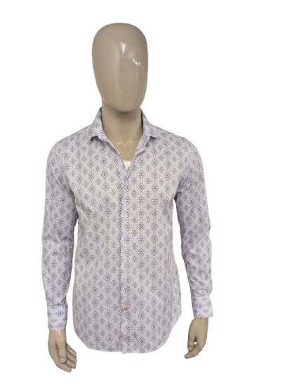 Flexx Amsterdam overhemd. Blauw Witte print. Maat L.
