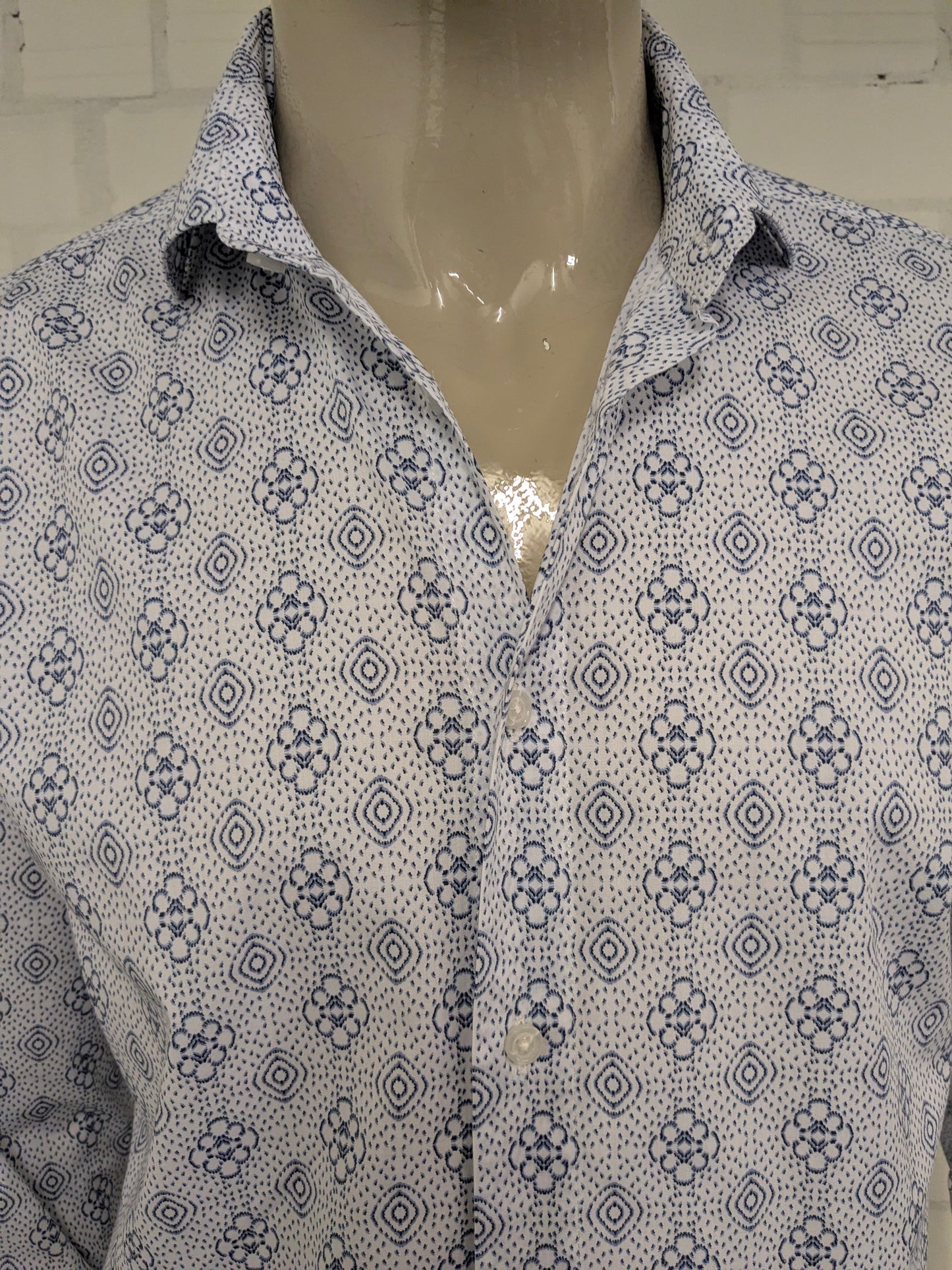 Flexx Amsterdam overhemd. Blauw Witte print. Maat L.