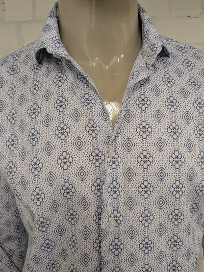 Flexx Amsterdam overhemd. Blauw Witte print. Maat L.