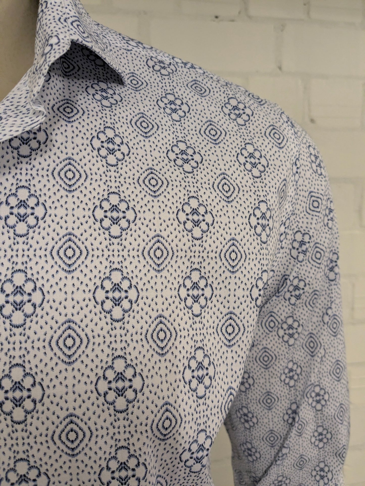 Flexx Amsterdam overhemd. Blauw Witte print. Maat L.