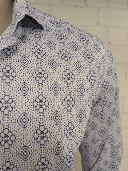 Flexx Amsterdam overhemd. Blauw Witte print. Maat L.