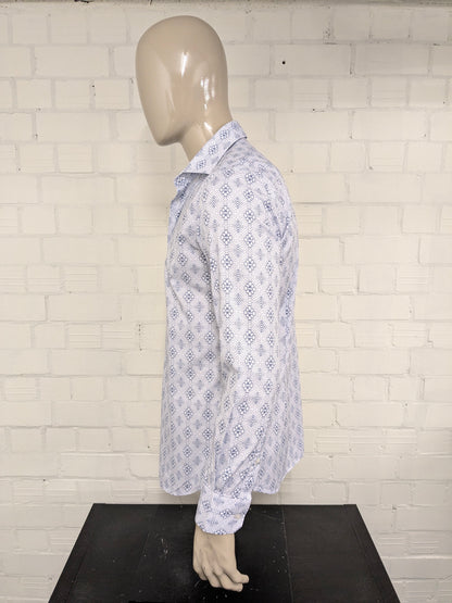 Flexx Amsterdam overhemd. Blauw Witte print. Maat L.