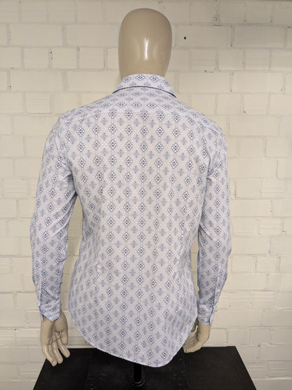 Flexx Amsterdam overhemd. Blauw Witte print. Maat L.