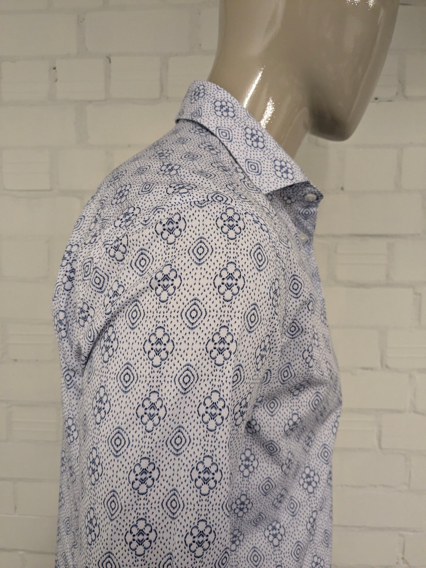 Flexx Amsterdam overhemd. Blauw Witte print. Maat L.