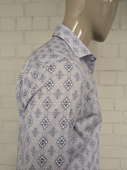 Flexx Amsterdam overhemd. Blauw Witte print. Maat L.