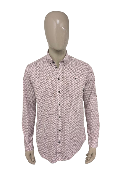 Bluefields overhemd. Rood Blauw Beige print. Maat L.