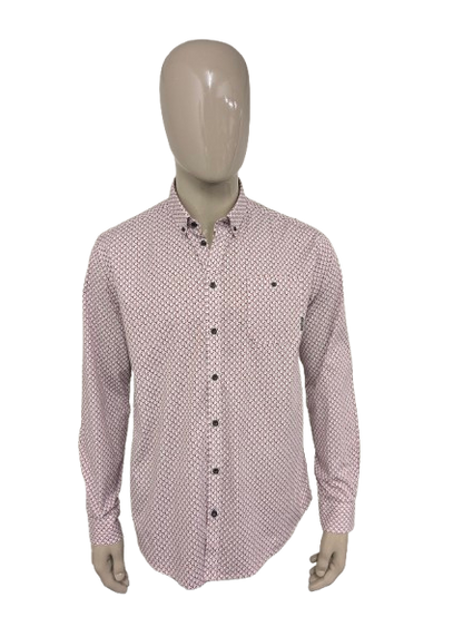 Bluefields overhemd. Rood Blauw Beige print. Maat L.