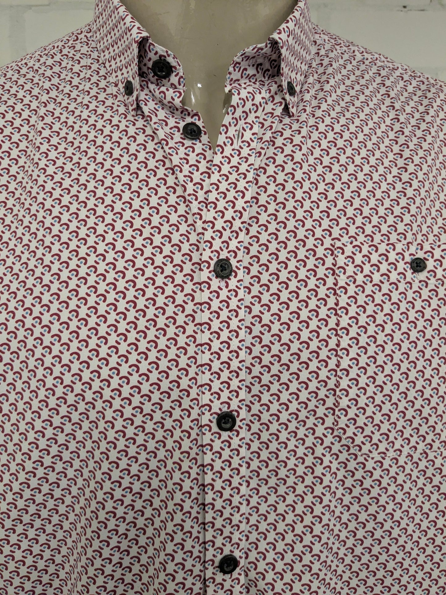 Bluefields overhemd. Rood Blauw Beige print. Maat L.