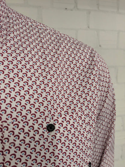 Bluefields overhemd. Rood Blauw Beige print. Maat L.