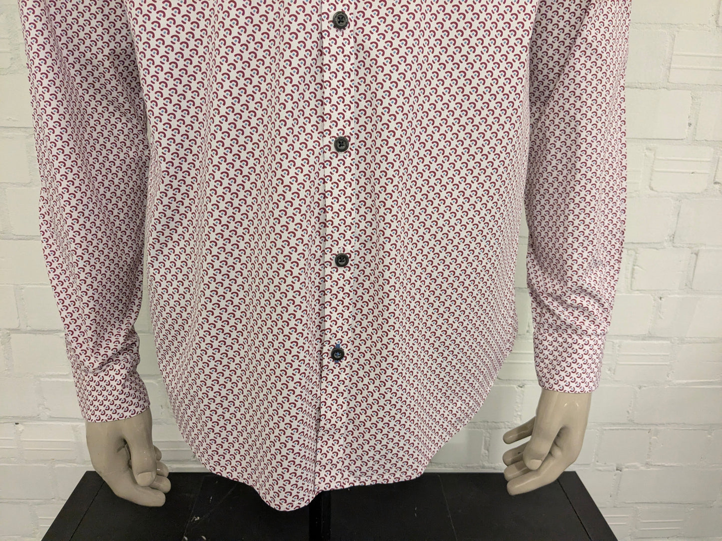 Bluefields overhemd. Rood Blauw Beige print. Maat L.