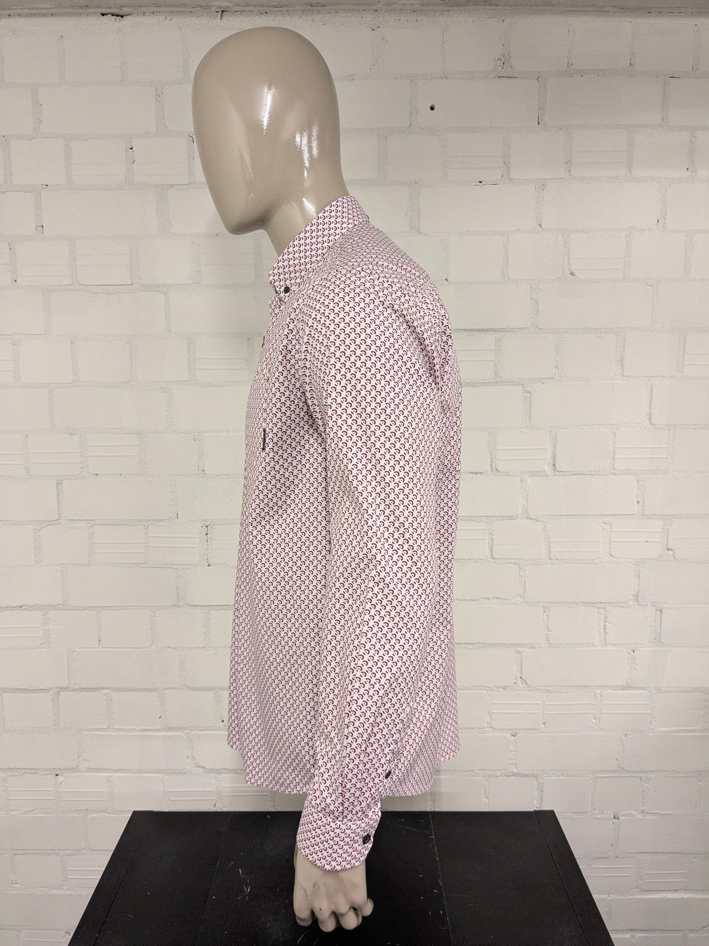 Bluefields overhemd. Rood Blauw Beige print. Maat L.