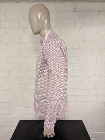 Bluefields overhemd. Rood Blauw Beige print. Maat L.