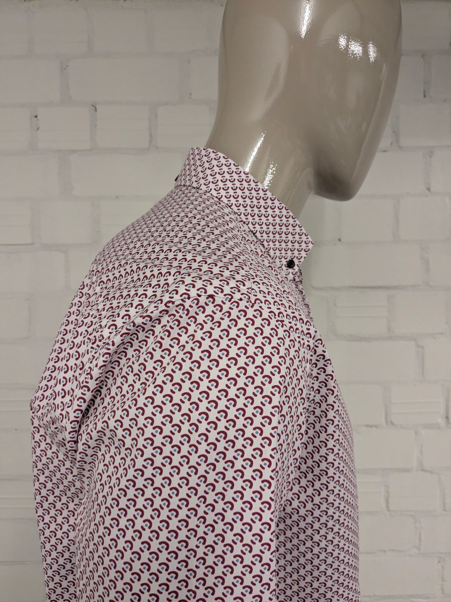 Bluefields overhemd. Rood Blauw Beige print. Maat L.
