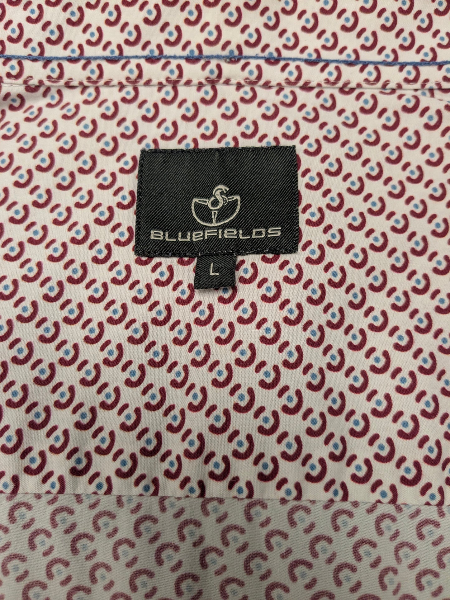 Bluefields overhemd. Rood Blauw Beige print. Maat L.