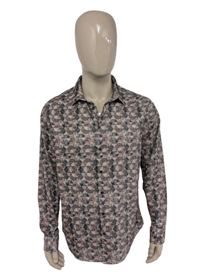 No Excess rib overhemd. Lichte rib / fluweel look. Roze Groen Beige Zwart print. Maat XL.