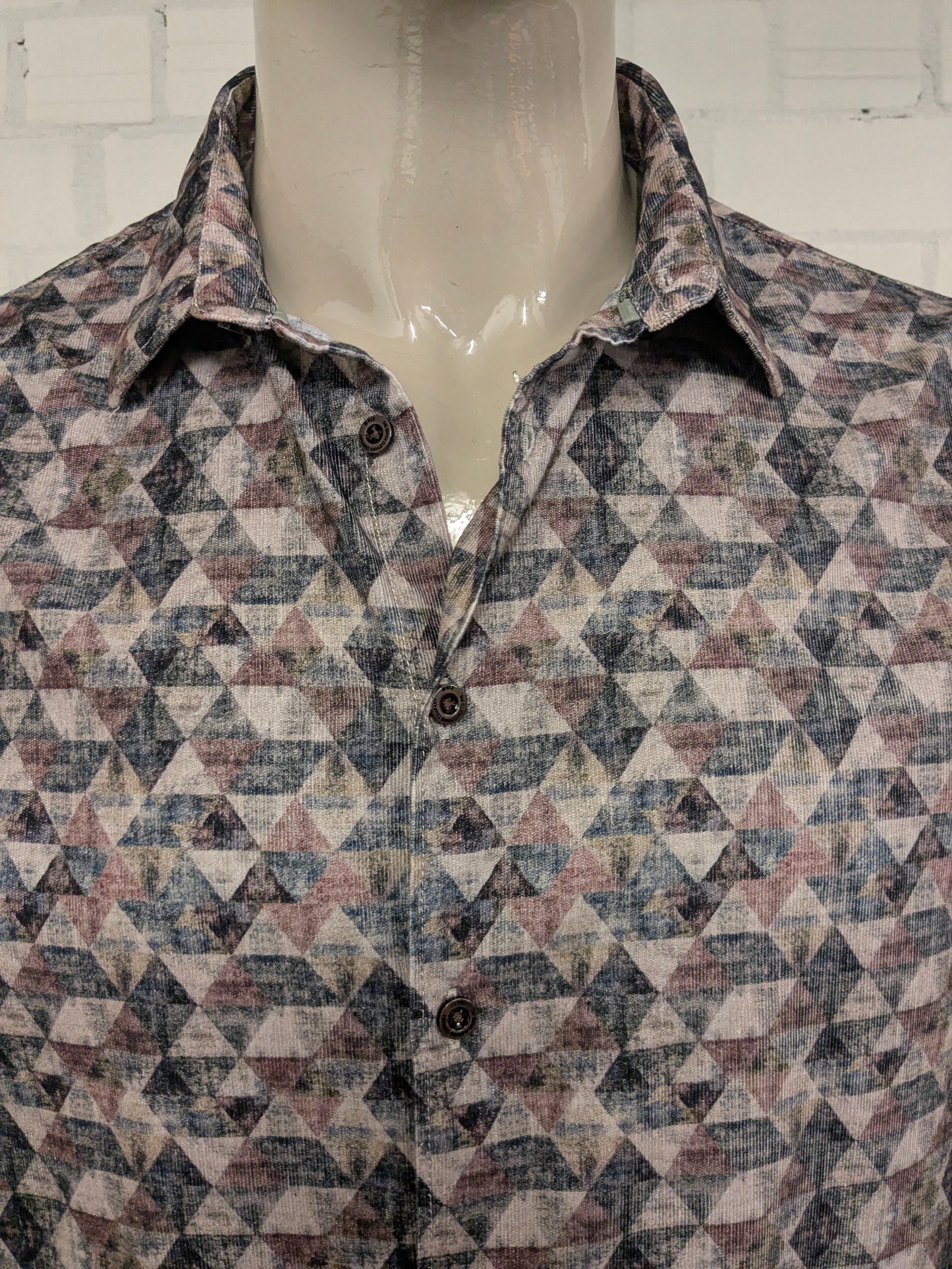 No Excess rib overhemd. Lichte rib / fluweel look. Roze Groen Beige Zwart print. Maat XL.