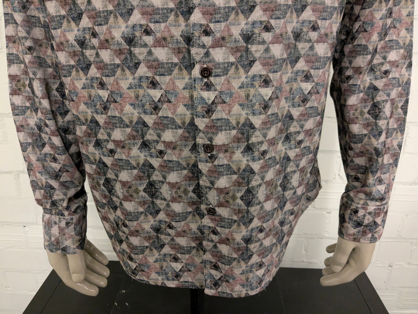 No Excess rib overhemd. Lichte rib / fluweel look. Roze Groen Beige Zwart print. Maat XL.