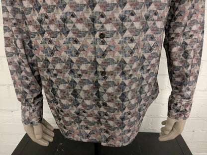 No Excess rib overhemd. Lichte rib / fluweel look. Roze Groen Beige Zwart print. Maat XL.