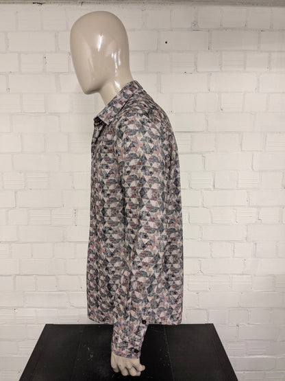 No Excess rib overhemd. Lichte rib / fluweel look. Roze Groen Beige Zwart print. Maat XL.
