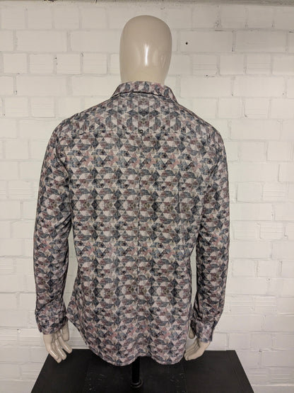 No Excess rib overhemd. Lichte rib / fluweel look. Roze Groen Beige Zwart print. Maat XL.