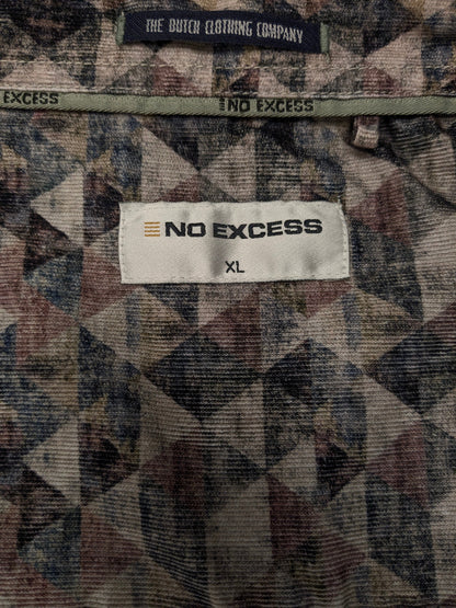 No Excess rib overhemd. Lichte rib / fluweel look. Roze Groen Beige Zwart print. Maat XL.