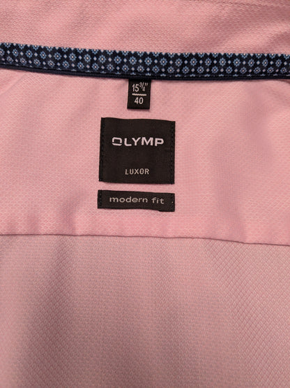 Olymp Luxor overhemd. Roze motief. Maat M. modern fit.