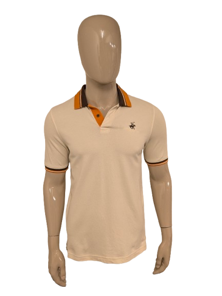 Beverly Hills polo club polo. Beige Bruin Oranje gekleurd. Maat M. fitted.