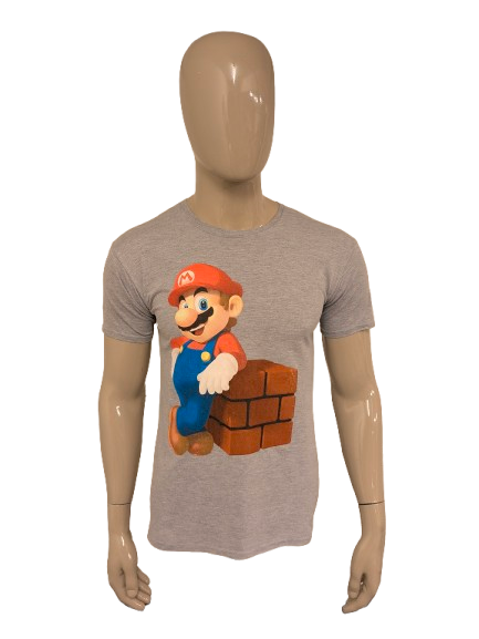 Super Mario shirt. Grijs met opdruk. Maat M.