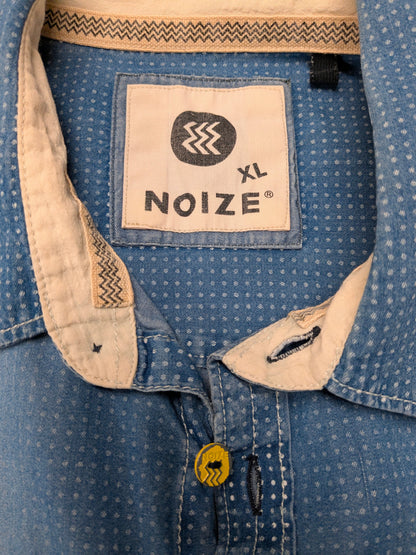 Noize overhemd korte mouw. Blauw gestippeld. Maat XL (L) slim fit.