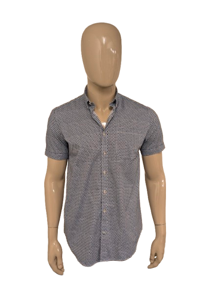 Camisa de manga corta Bluefields. Estampado azul blanco. Talla M. Estiramiento.