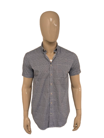 Bluefields overhemd korte mouw. Blauw Witte print. Maat M. stretch.