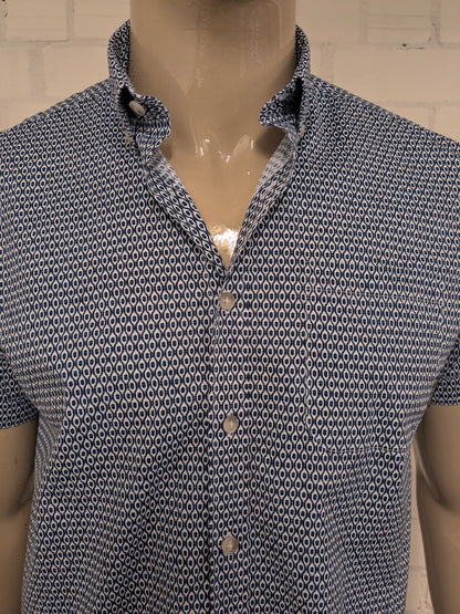 Bluefields overhemd korte mouw. Blauw Witte print. Maat M. stretch.