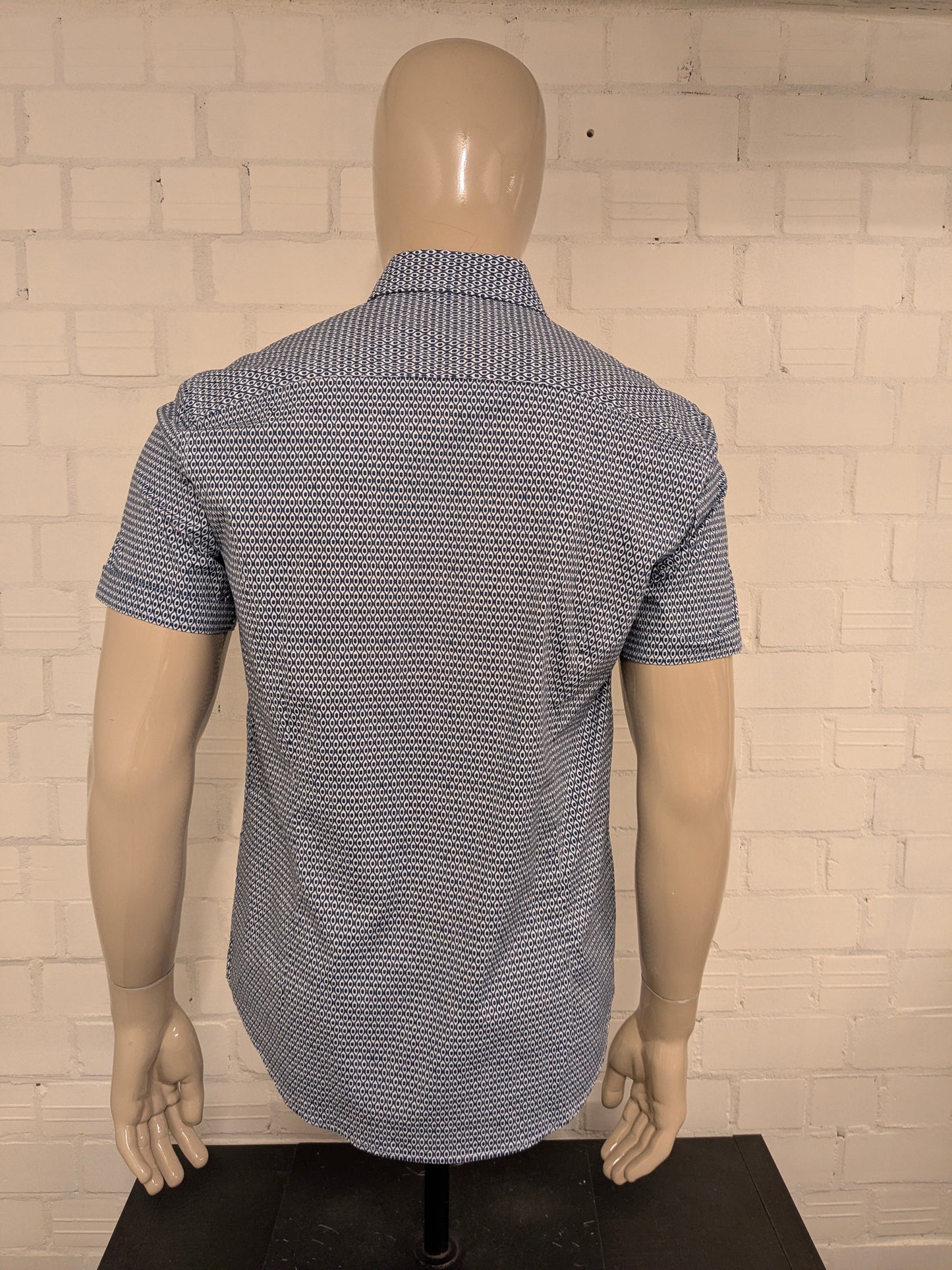 Bluefields overhemd korte mouw. Blauw Witte print. Maat M. stretch.
