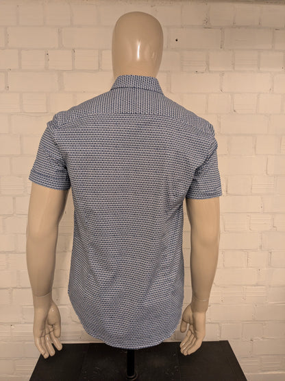 Bluefields overhemd korte mouw. Blauw Witte print. Maat M. stretch.