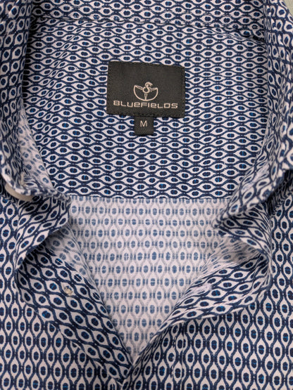 Bluefields overhemd korte mouw. Blauw Witte print. Maat M. stretch.