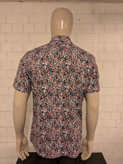 Vanguard overhemd korte mouw. Roze Bruin Blauwe print. Maat L.