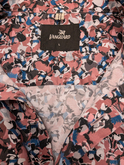Vanguard overhemd korte mouw. Roze Bruin Blauwe print. Maat L.