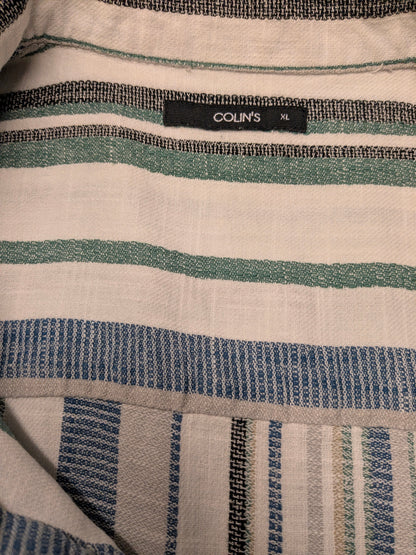 Colin's overhemd korte mouw. dikkere stop. Groen Blauw Beige Zwart gestreept. Maat XL.